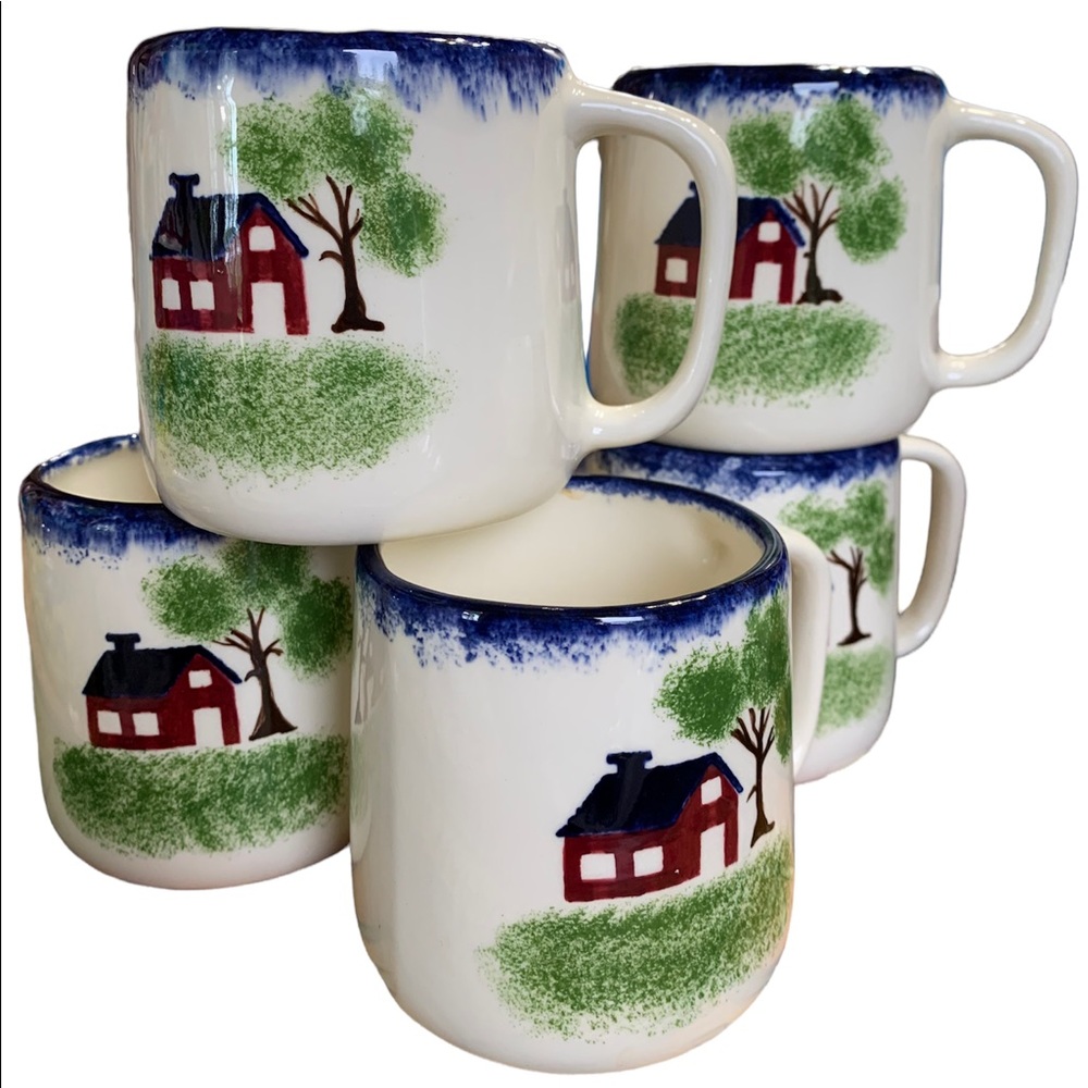 Set of 5 cottage core tea coffee mugs farmhouse country